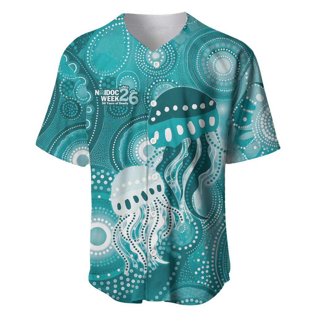 NAIDOC Deadly 50 Years Baseball Jersey Jellyfish Aboriginal Culture Inspired Turquoise