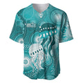 NAIDOC Deadly 50 Years Baseball Jersey Jellyfish Aboriginal Culture Inspired Turquoise