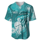 NAIDOC Deadly 50 Years Baseball Jersey Jellyfish Aboriginal Culture Inspired Turquoise