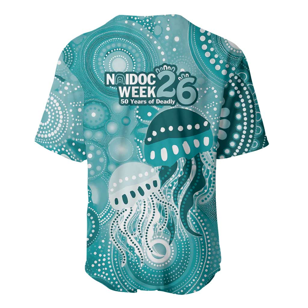 NAIDOC Deadly 50 Years Baseball Jersey Jellyfish Aboriginal Culture Inspired Turquoise