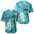 NAIDOC Deadly 50 Years Baseball Jersey Jellyfish Aboriginal Culture Inspired Turquoise