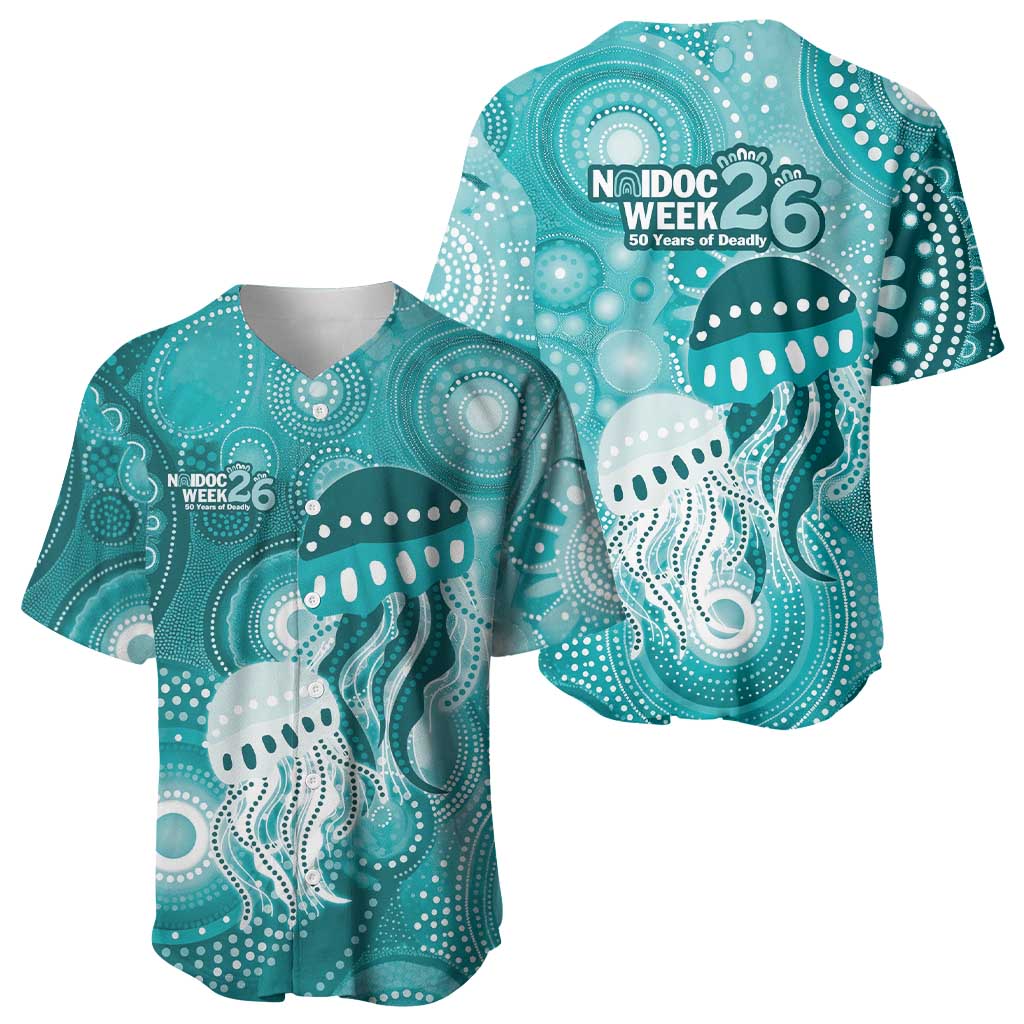 NAIDOC Deadly 50 Years Baseball Jersey Jellyfish Aboriginal Culture Inspired Turquoise
