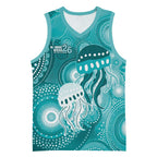 NAIDOC Deadly 50 Years Basketball Jersey Jellyfish Aboriginal Culture Inspired Turquoise