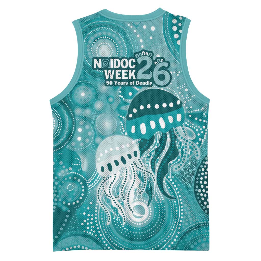 NAIDOC Deadly 50 Years Basketball Jersey Jellyfish Aboriginal Culture Inspired Turquoise