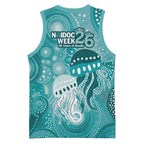 NAIDOC Deadly 50 Years Basketball Jersey Jellyfish Aboriginal Culture Inspired Turquoise