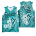 NAIDOC Deadly 50 Years Basketball Jersey Jellyfish Aboriginal Culture Inspired Turquoise