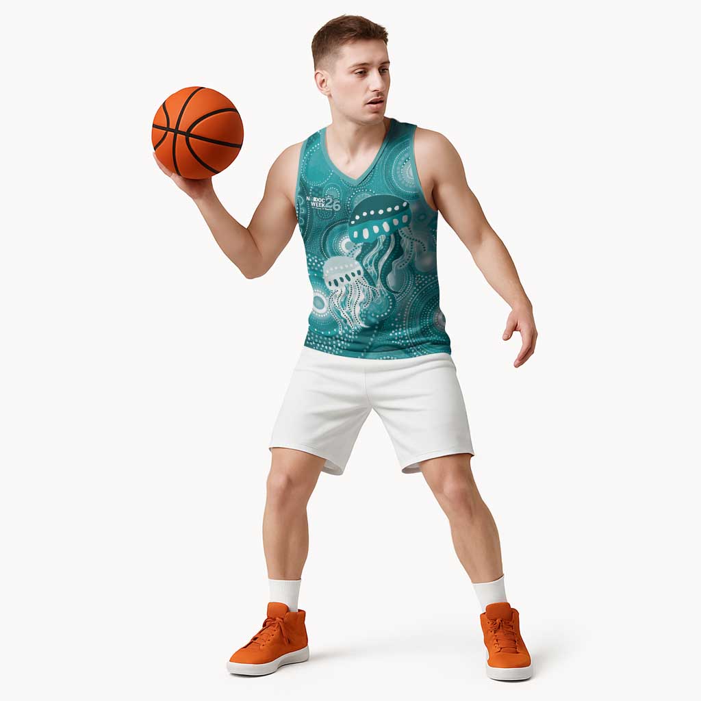 NAIDOC Deadly 50 Years Basketball Jersey Jellyfish Aboriginal Culture Inspired Turquoise