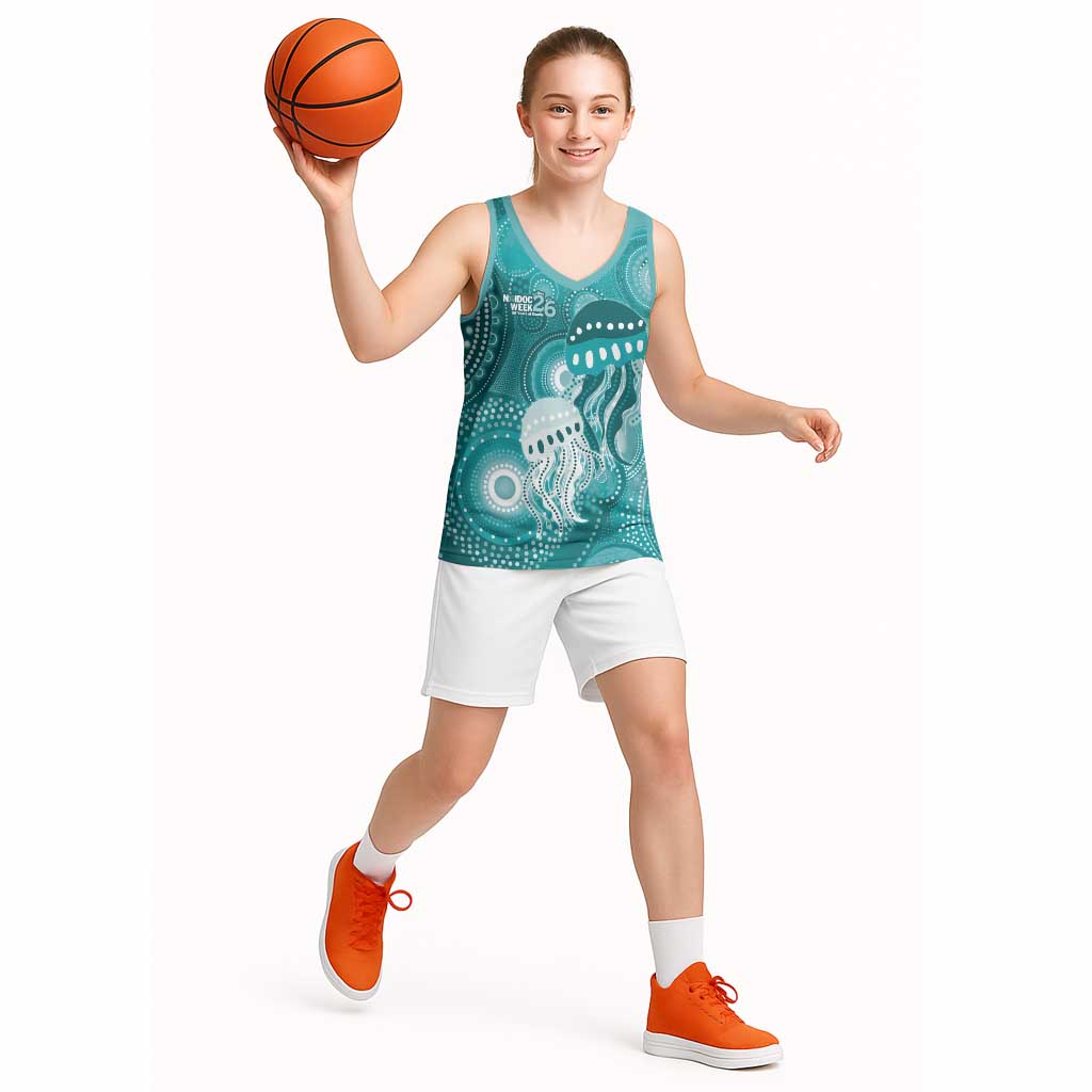 NAIDOC Deadly 50 Years Basketball Jersey Jellyfish Aboriginal Culture Inspired Turquoise