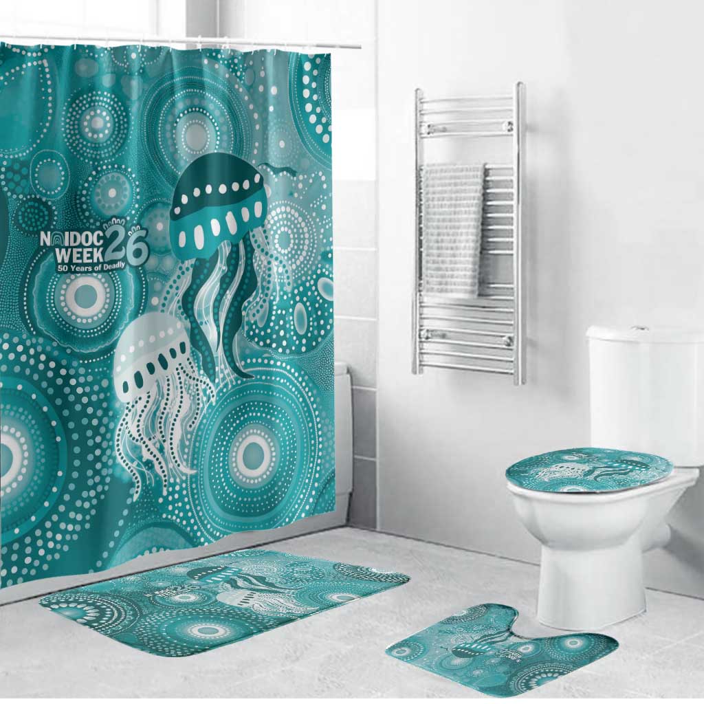 NAIDOC Deadly 50 Years Bathroom Set Jellyfish Aboriginal Culture Inspired Turquoise