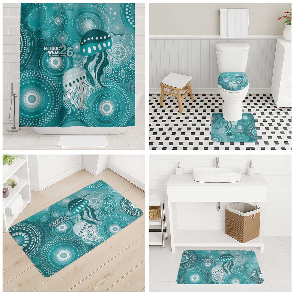 NAIDOC Deadly 50 Years Bathroom Set Jellyfish Aboriginal Culture Inspired Turquoise