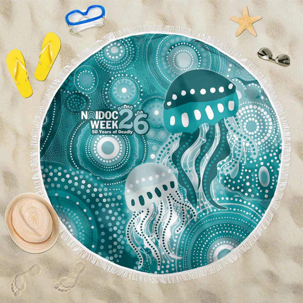 NAIDOC Deadly 50 Years Beach Blanket Jellyfish Aboriginal Culture Inspired Turquoise