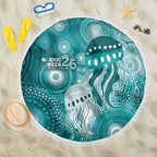 NAIDOC Deadly 50 Years Beach Blanket Jellyfish Aboriginal Culture Inspired Turquoise