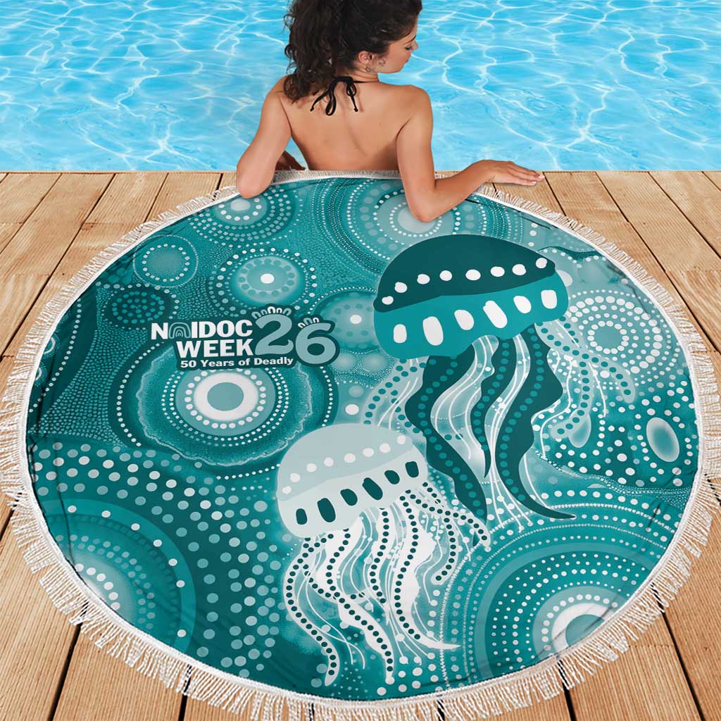 NAIDOC Deadly 50 Years Beach Blanket Jellyfish Aboriginal Culture Inspired Turquoise