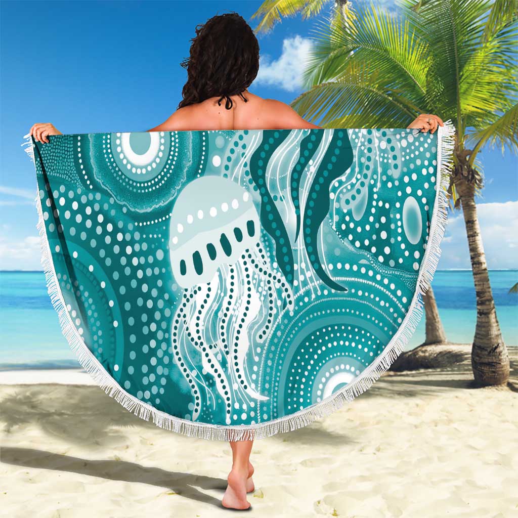 NAIDOC Deadly 50 Years Beach Blanket Jellyfish Aboriginal Culture Inspired Turquoise
