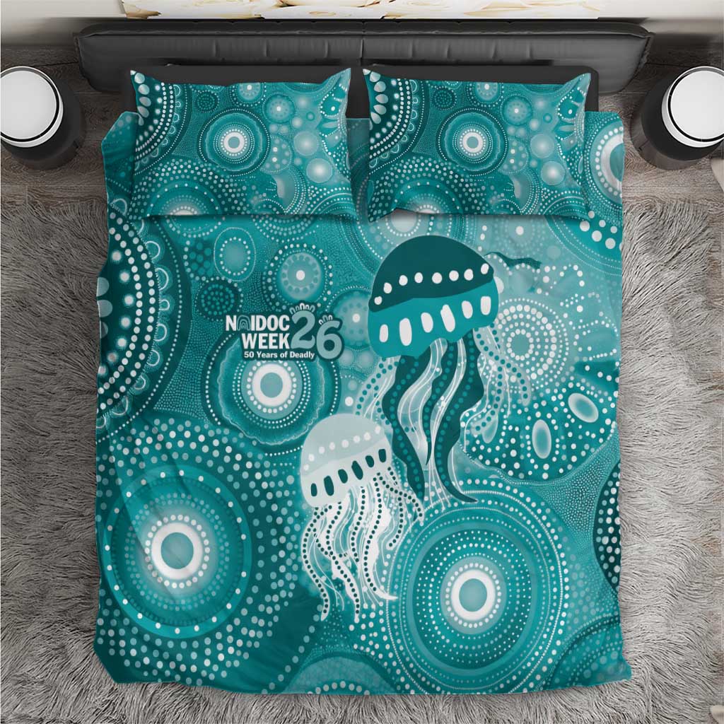 NAIDOC Deadly 50 Years Bedding Set Jellyfish Aboriginal Culture Inspired Turquoise