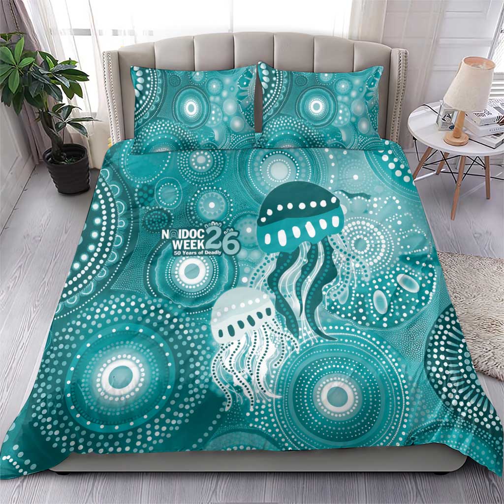 NAIDOC Deadly 50 Years Bedding Set Jellyfish Aboriginal Culture Inspired Turquoise
