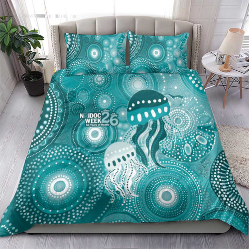 NAIDOC Deadly 50 Years Bedding Set Jellyfish Aboriginal Culture Inspired Turquoise