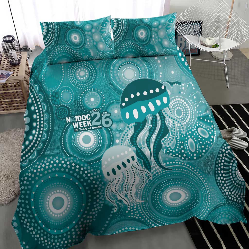 NAIDOC Deadly 50 Years Bedding Set Jellyfish Aboriginal Culture Inspired Turquoise