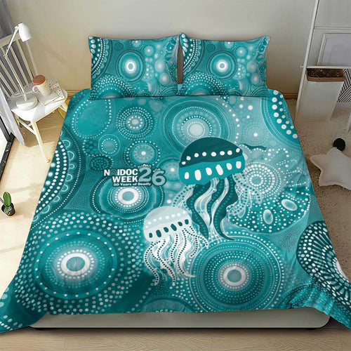NAIDOC Deadly 50 Years Bedding Set Jellyfish Aboriginal Culture Inspired Turquoise
