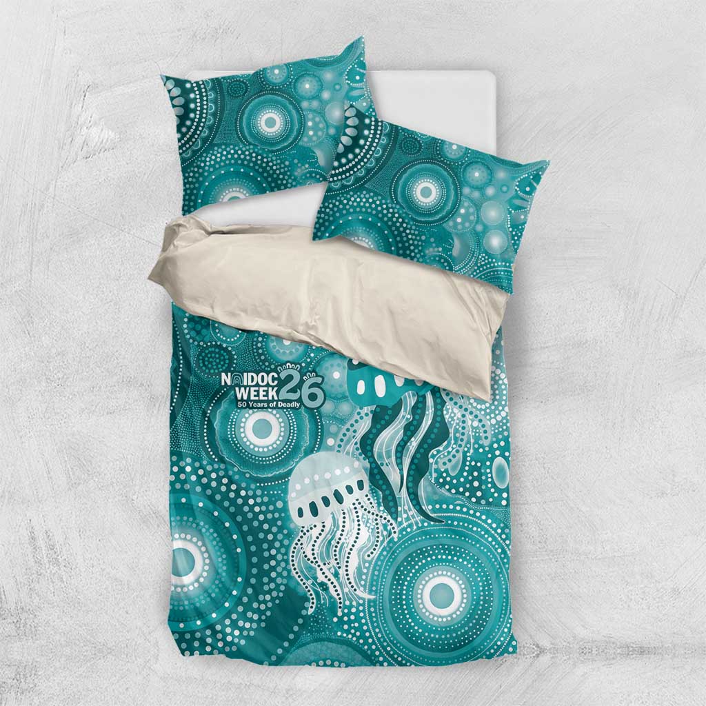 NAIDOC Deadly 50 Years Bedding Set Jellyfish Aboriginal Culture Inspired Turquoise