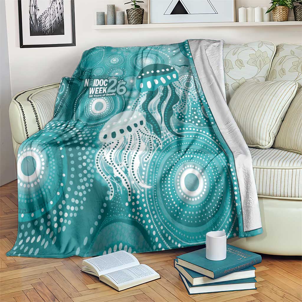 NAIDOC Deadly 50 Years Blanket Jellyfish Aboriginal Culture Inspired Turquoise