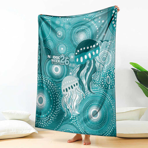 NAIDOC Deadly 50 Years Blanket Jellyfish Aboriginal Culture Inspired Turquoise