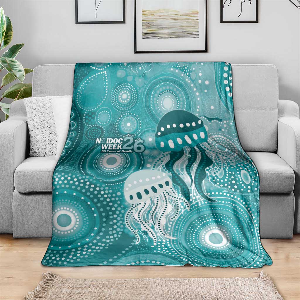 NAIDOC Deadly 50 Years Blanket Jellyfish Aboriginal Culture Inspired Turquoise