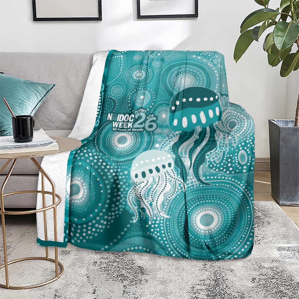 NAIDOC Deadly 50 Years Blanket Jellyfish Aboriginal Culture Inspired Turquoise