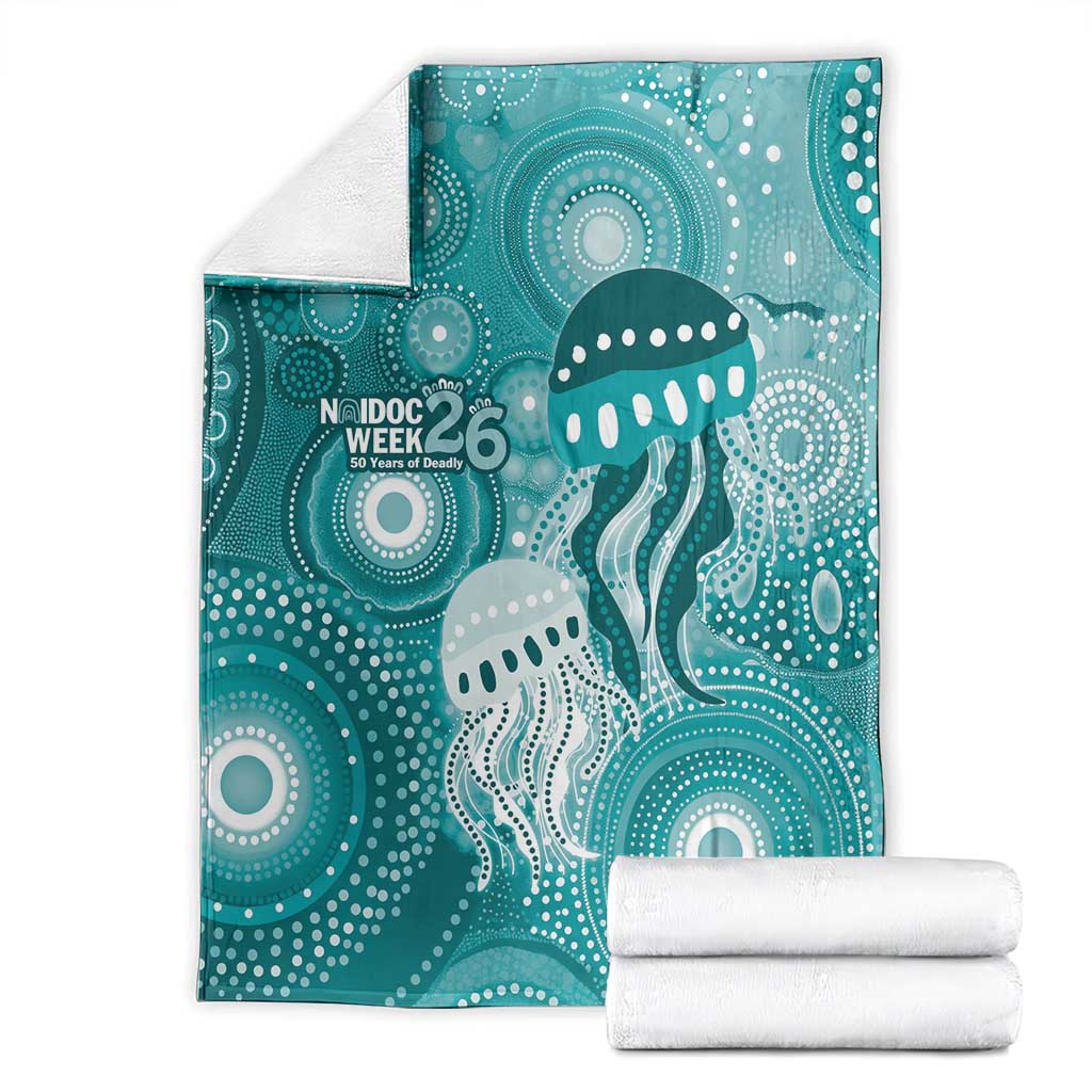 NAIDOC Deadly 50 Years Blanket Jellyfish Aboriginal Culture Inspired Turquoise