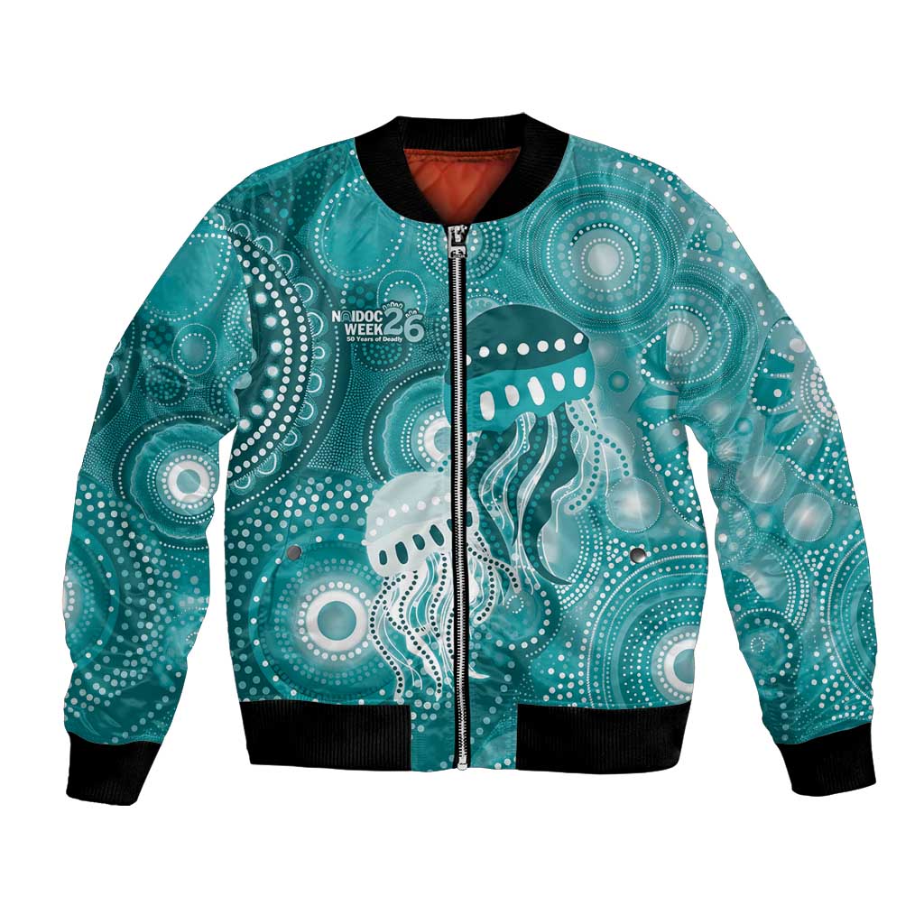 NAIDOC Deadly 50 Years Bomber Jacket Jellyfish Aboriginal Culture Inspired Turquoise
