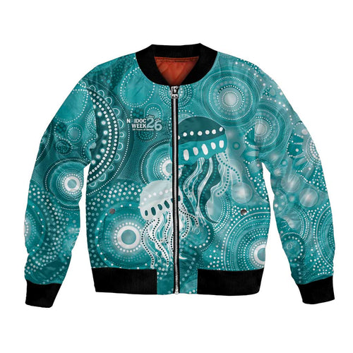 NAIDOC Deadly 50 Years Bomber Jacket Jellyfish Aboriginal Culture Inspired Turquoise