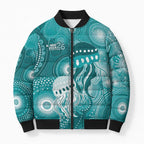 NAIDOC Deadly 50 Years Bomber Puffer Jacket Jellyfish Aboriginal Culture Inspired Turquoise