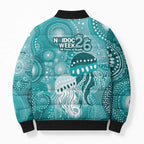 NAIDOC Deadly 50 Years Bomber Puffer Jacket Jellyfish Aboriginal Culture Inspired Turquoise