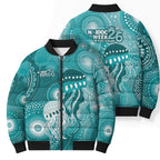 NAIDOC Deadly 50 Years Bomber Puffer Jacket Jellyfish Aboriginal Culture Inspired Turquoise