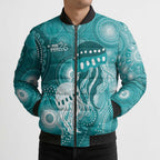 NAIDOC Deadly 50 Years Bomber Puffer Jacket Jellyfish Aboriginal Culture Inspired Turquoise