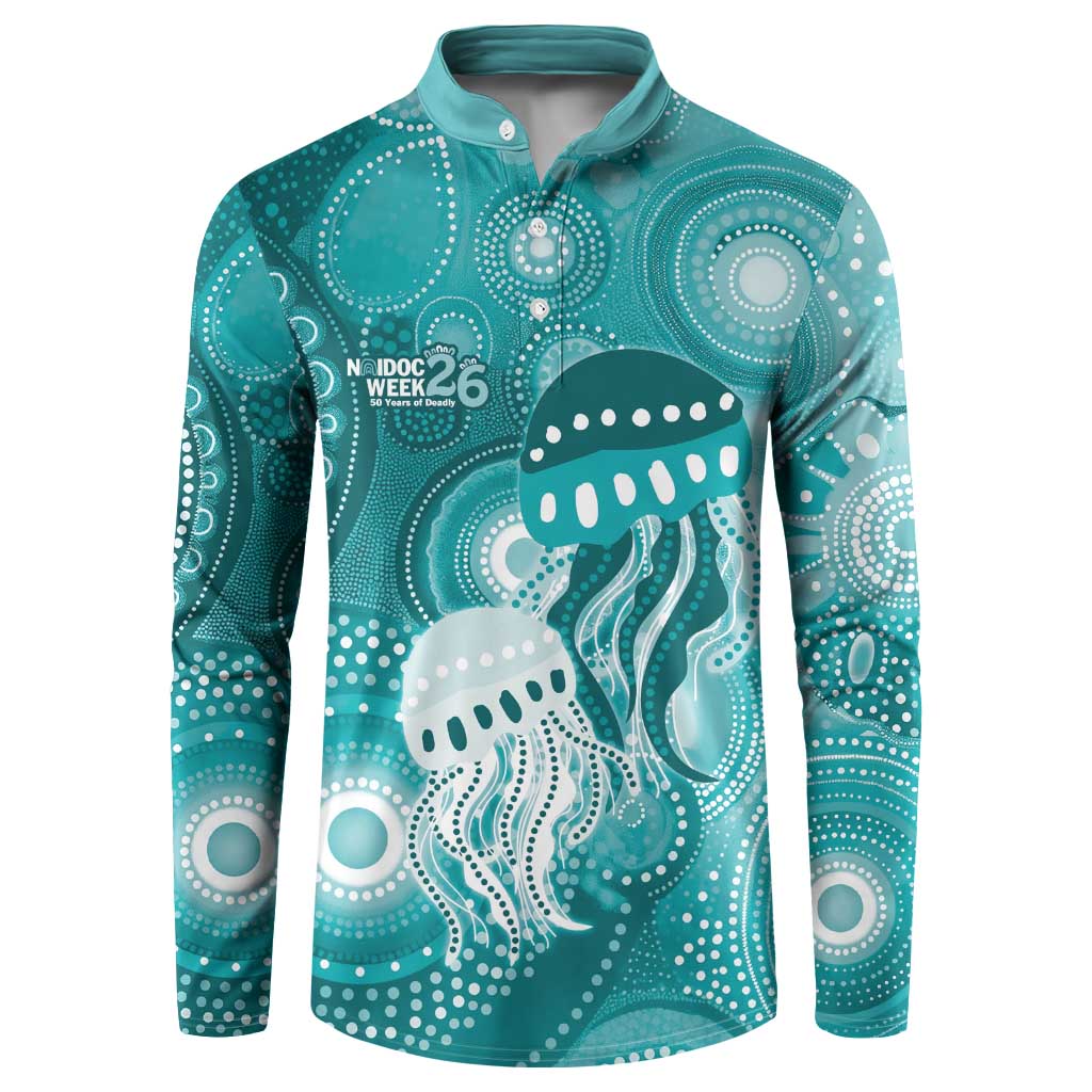 NAIDOC Deadly 50 Years Button Sweatshirt Jellyfish Aboriginal Culture Inspired Turquoise