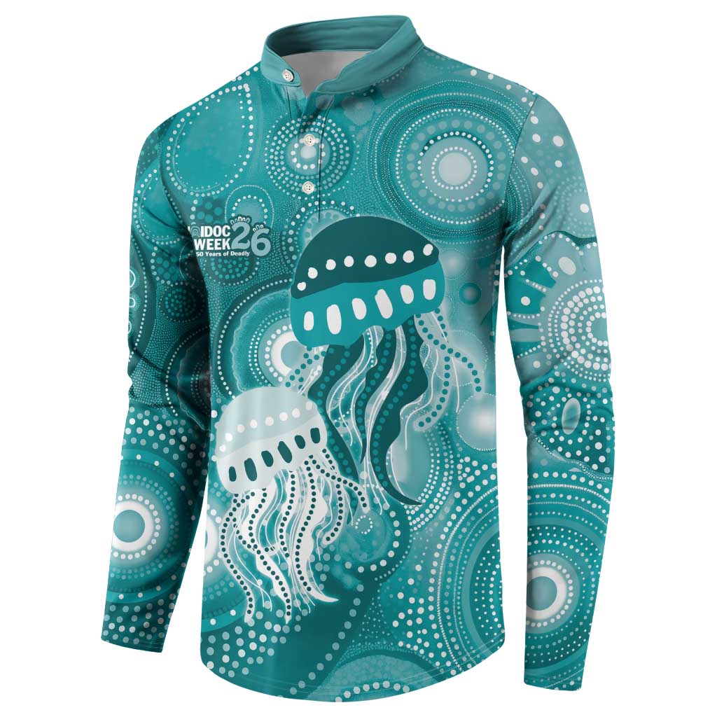 NAIDOC Deadly 50 Years Button Sweatshirt Jellyfish Aboriginal Culture Inspired Turquoise