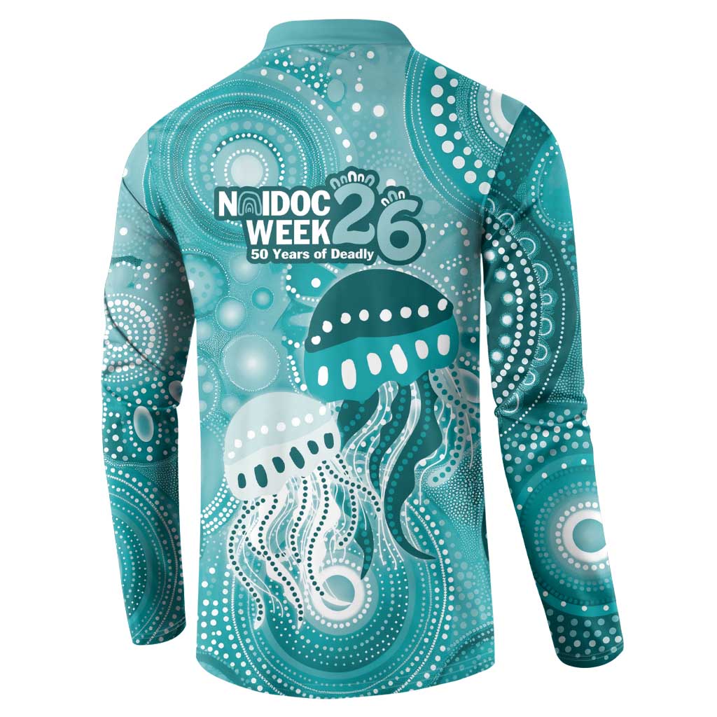 NAIDOC Deadly 50 Years Button Sweatshirt Jellyfish Aboriginal Culture Inspired Turquoise