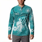 NAIDOC Deadly 50 Years Button Sweatshirt Jellyfish Aboriginal Culture Inspired Turquoise