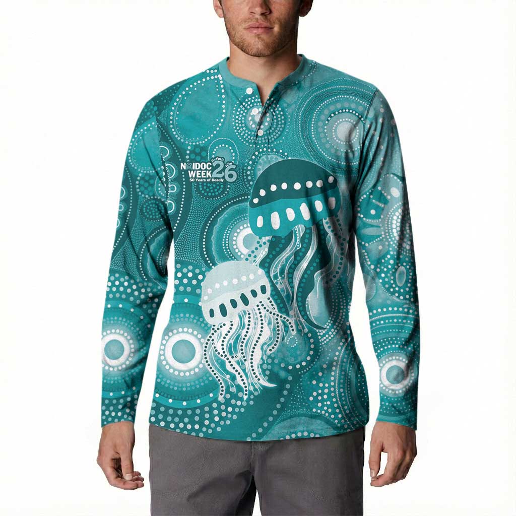 NAIDOC Deadly 50 Years Button Sweatshirt Jellyfish Aboriginal Culture Inspired Turquoise