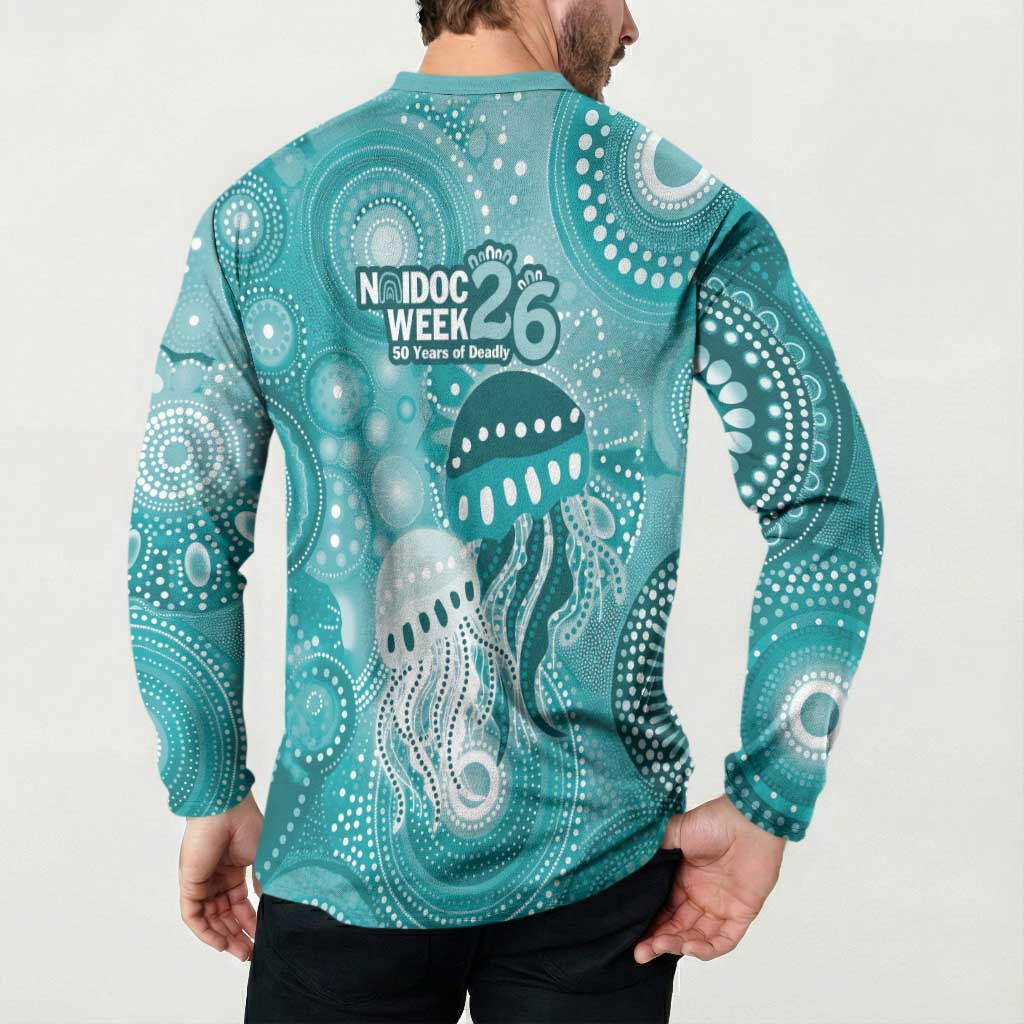 NAIDOC Deadly 50 Years Button Sweatshirt Jellyfish Aboriginal Culture Inspired Turquoise