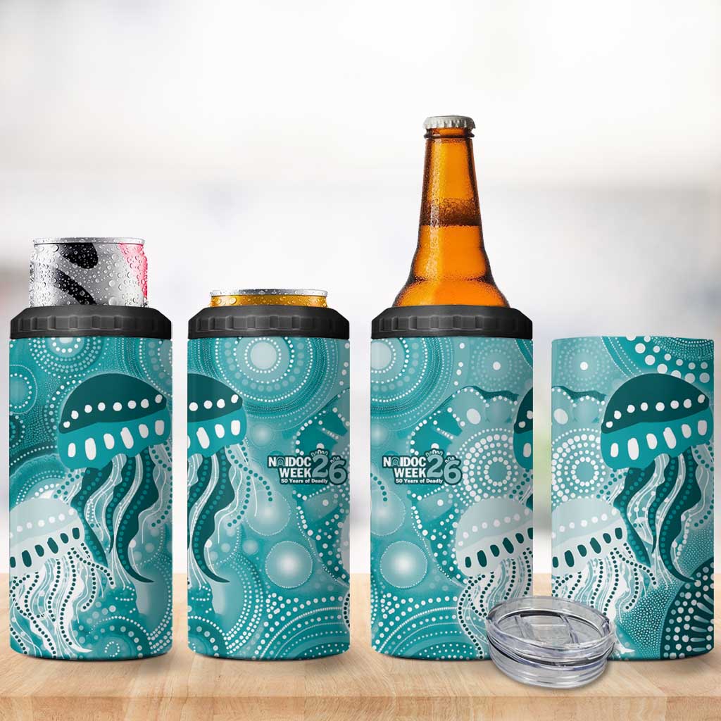 NAIDOC Deadly 50 Years 4 in 1 Can Cooler Tumbler Jellyfish Aboriginal Culture Inspired Turquoise