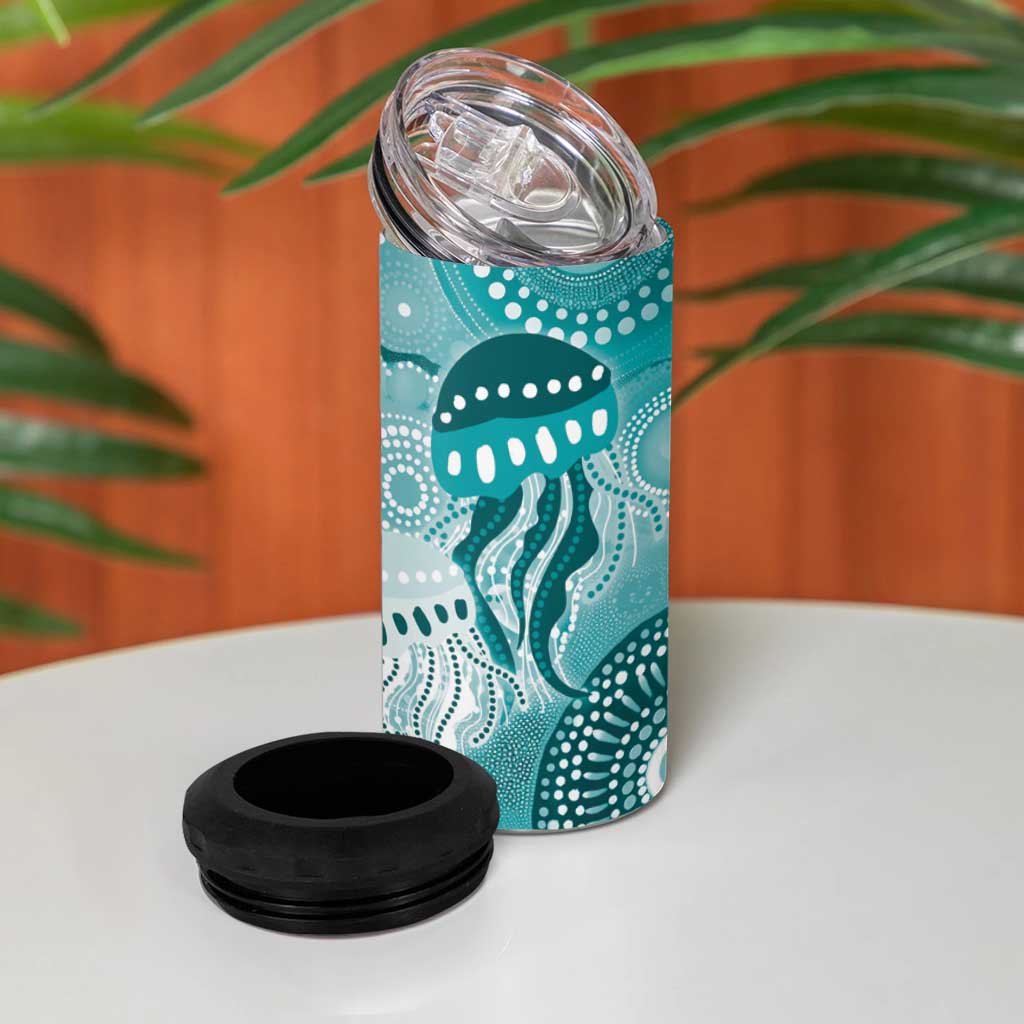 NAIDOC Deadly 50 Years 4 in 1 Can Cooler Tumbler Jellyfish Aboriginal Culture Inspired Turquoise