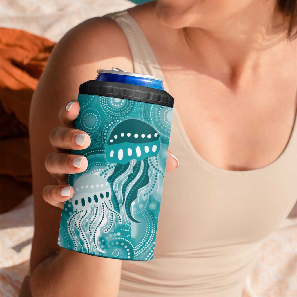 NAIDOC Deadly 50 Years 4 in 1 Can Cooler Tumbler Jellyfish Aboriginal Culture Inspired Turquoise