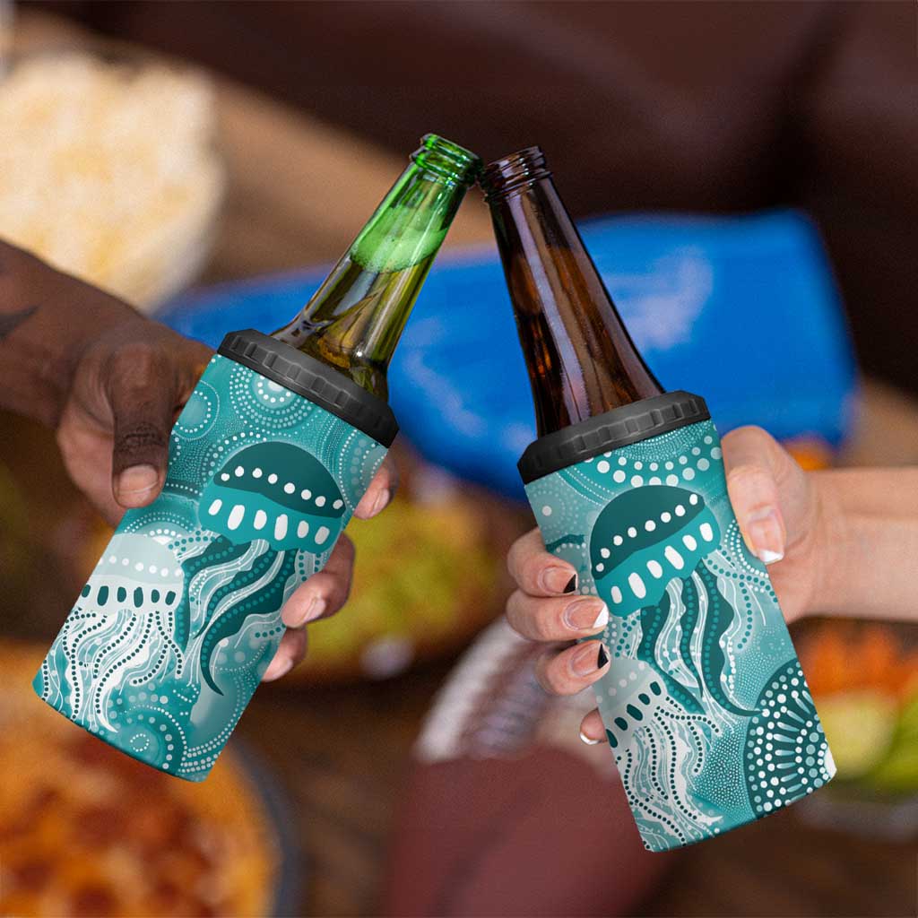 NAIDOC Deadly 50 Years 4 in 1 Can Cooler Tumbler Jellyfish Aboriginal Culture Inspired Turquoise