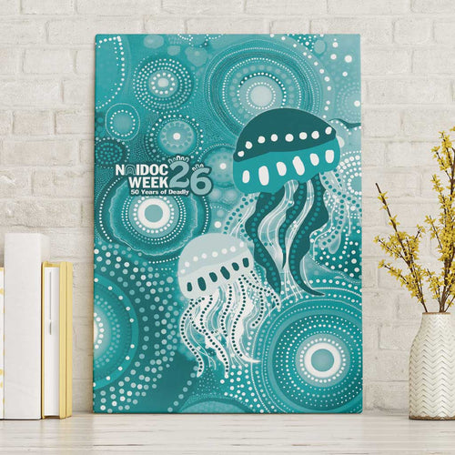 NAIDOC Deadly 50 Years Canvas Wall Art Jellyfish Aboriginal Culture Inspired Turquoise
