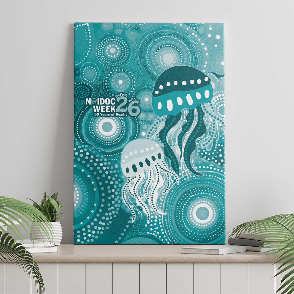 NAIDOC Deadly 50 Years Canvas Wall Art Jellyfish Aboriginal Culture Inspired Turquoise