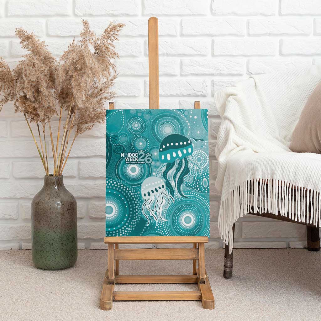 NAIDOC Deadly 50 Years Canvas Wall Art Jellyfish Aboriginal Culture Inspired Turquoise