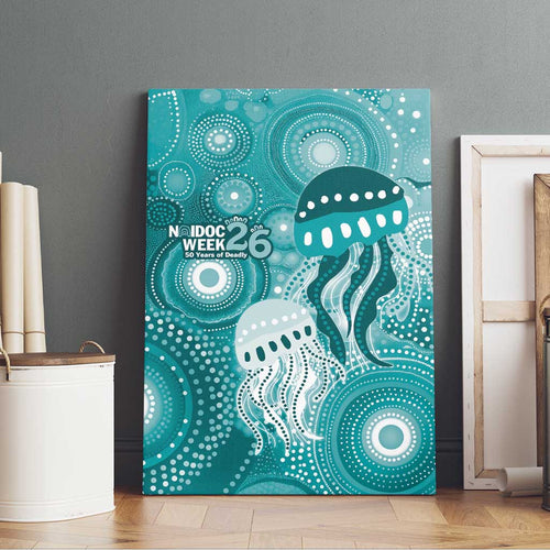 NAIDOC Deadly 50 Years Canvas Wall Art Jellyfish Aboriginal Culture Inspired Turquoise