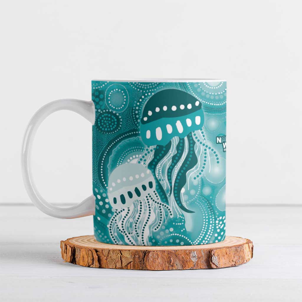 NAIDOC Deadly 50 Years Ceramic Mug Jellyfish Aboriginal Culture Inspired Turquoise